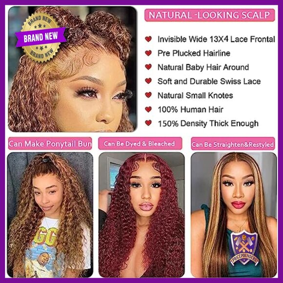 28-inch Human Hair Lace Front Wig, 180 Density Deep Wave, Glueless main image 5